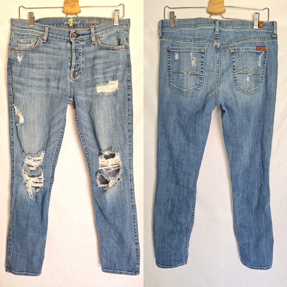 Seven 7 For All Mankind Jeans Josefina Skinny‎ Boyfriend Distressed Stretch 27